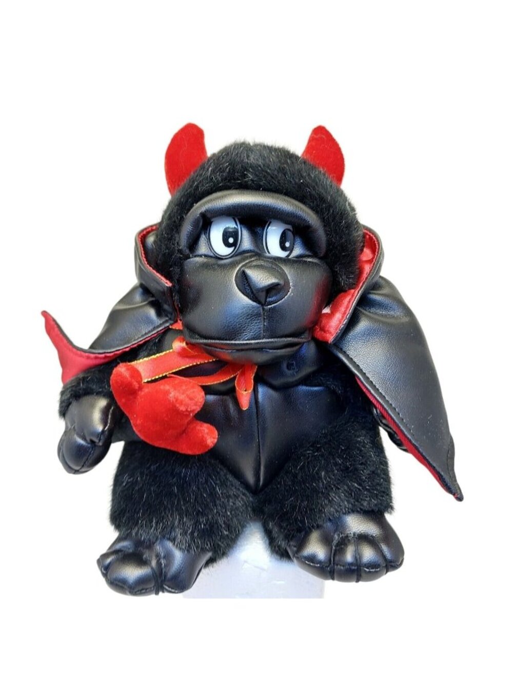 Gorilla Black Red Devil Plush Stuffed Animal Faux Leather Face Valentines Day